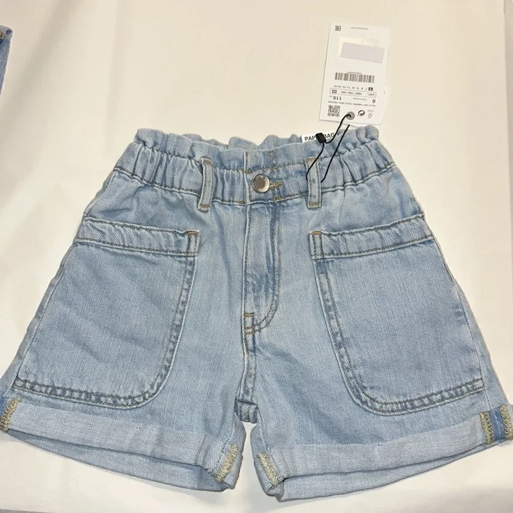 ZARA Kids | Light Blue | PAPERBAG WAIST DENIM SHORTS